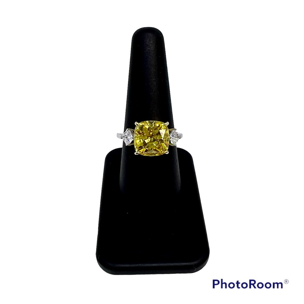 Diamonique Simulated Canary Yellow Diamond Ring Platinum Clad